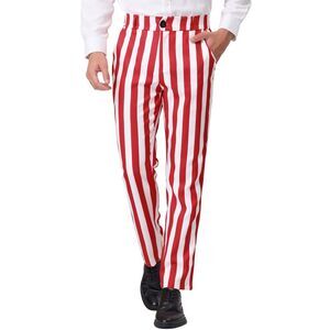 Striped Dress Pant Classic Fit Flat Front Business Work Prom Trousers Red White